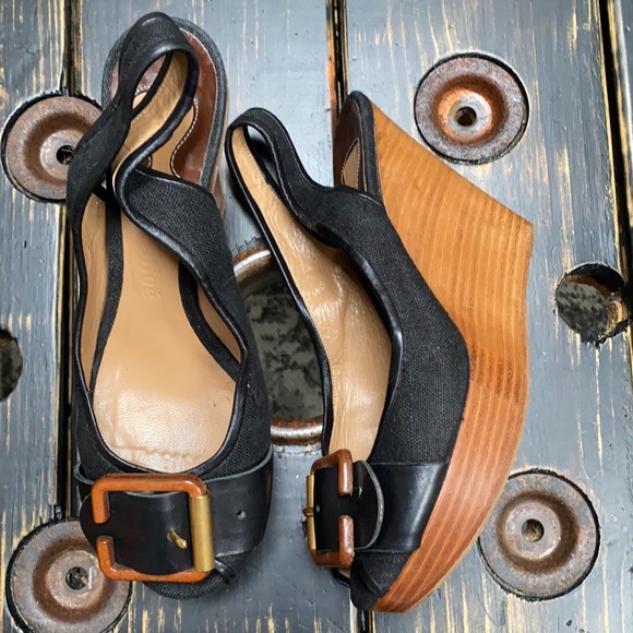 Chloe Wedge Slip On Peeptoe Sandals with Slingback - Picture 1 of 9